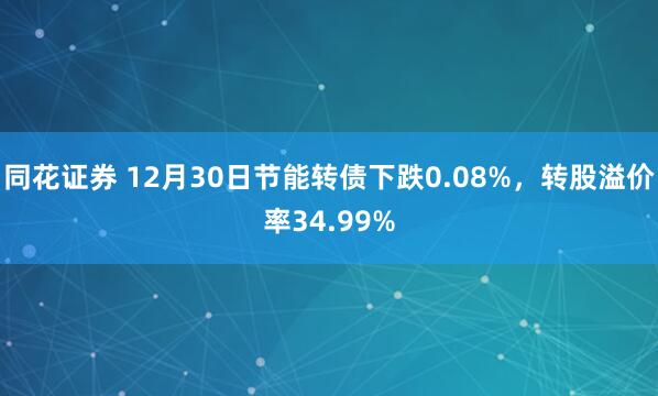 同花证券 12月30日节能转债下跌0.08%，转股溢价率34.99%
